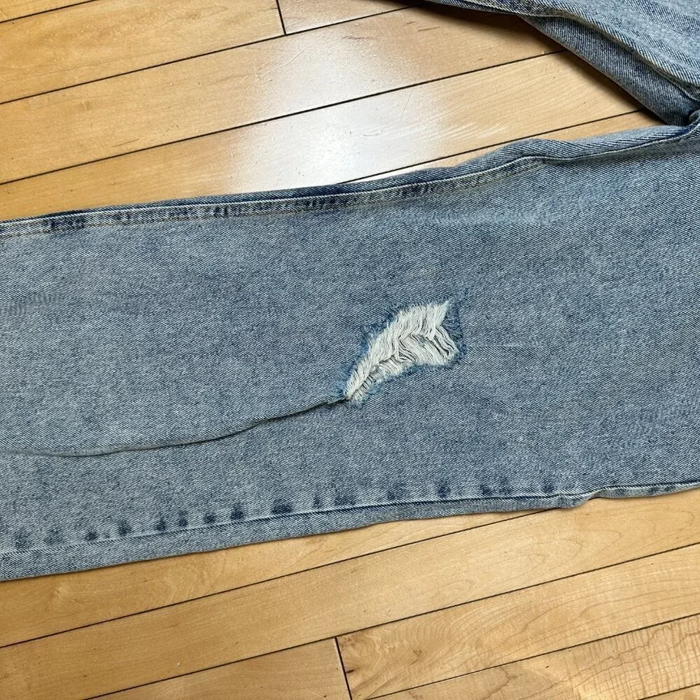 AVEC LES FILLES Acid Wash Distressed Destroyed Wide Leg Denim Jeans Size 29